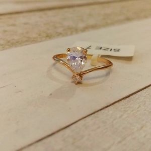 NWT Charmed Aroma 925 Silver Ring with Yellow Gold Plate Faux Diamond Stones 7